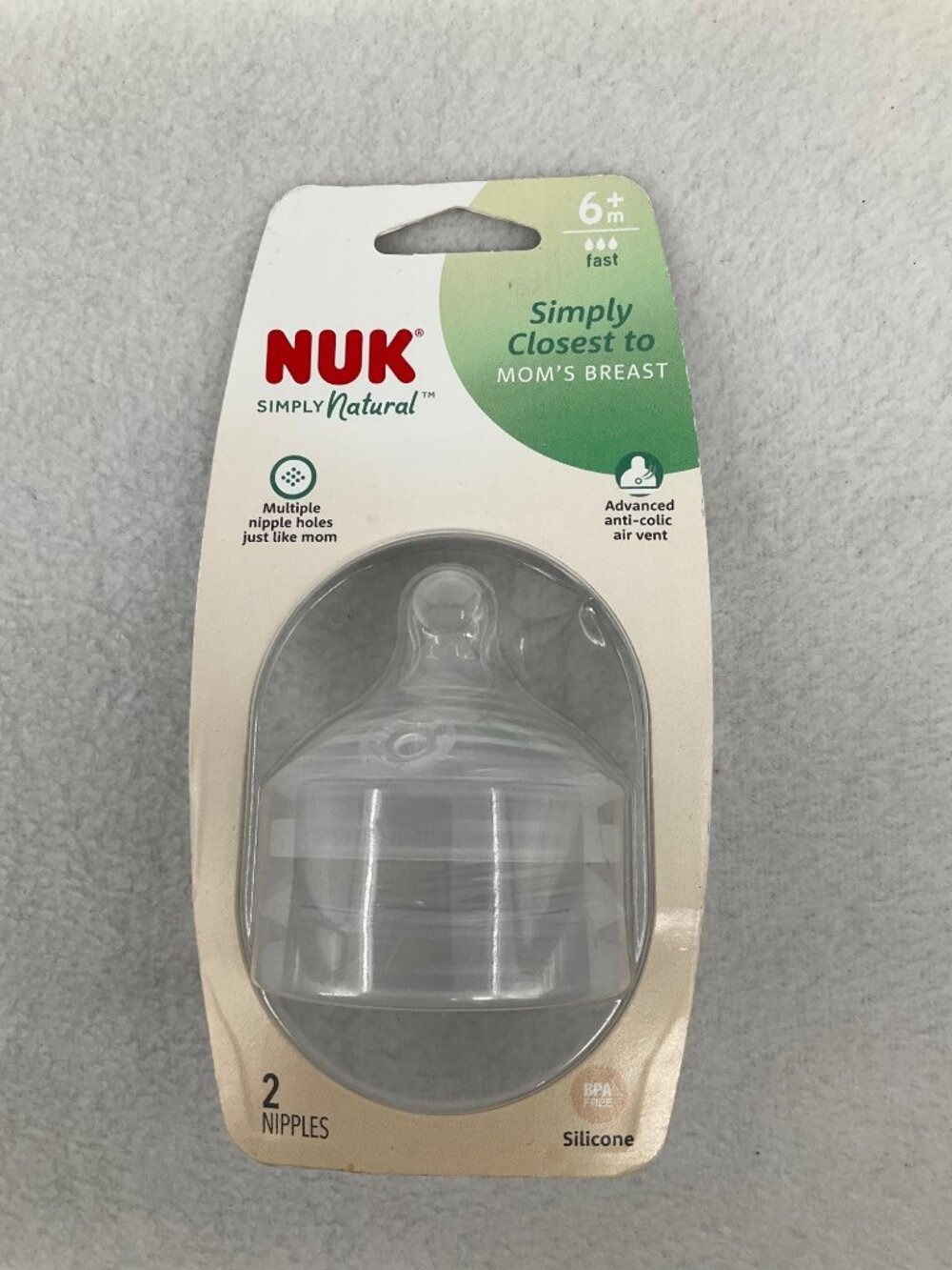 NUK Simply Natural Baby Bottle Nipples 6+ Months Fast Flow 2 Pack